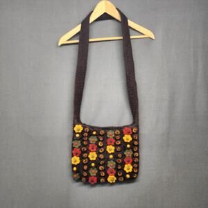 Rising Tide Handmade Felted Wool Floral Embellished Purse Bag Boho Artsy Nepal